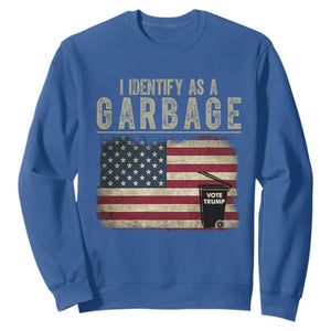 Funny Trump Garbage 2024 Sweatshirt I Identify As A Garbage Vote Trump American Flag TS11 Royal Blue Print Your Wear