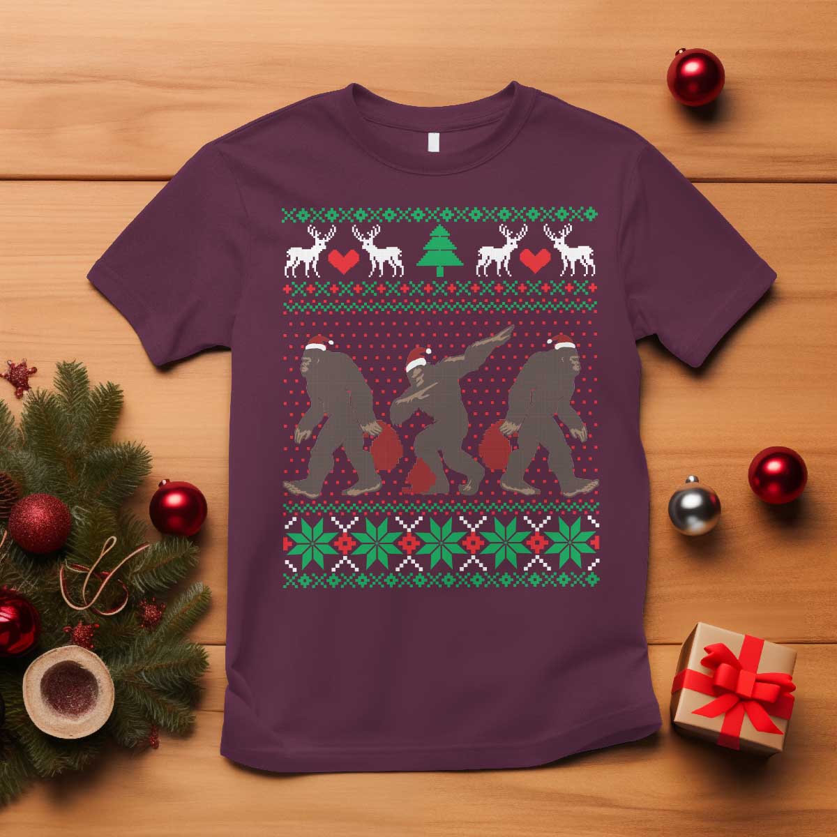 Funny Santa Bigfoot Squad Christmas T Shirt TS11 Maroon Print Your Wear