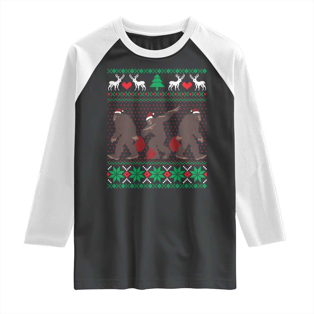 Funny Santa Bigfoot Squad Christmas Raglan Shirt TS11 Black White Print Your Wear
