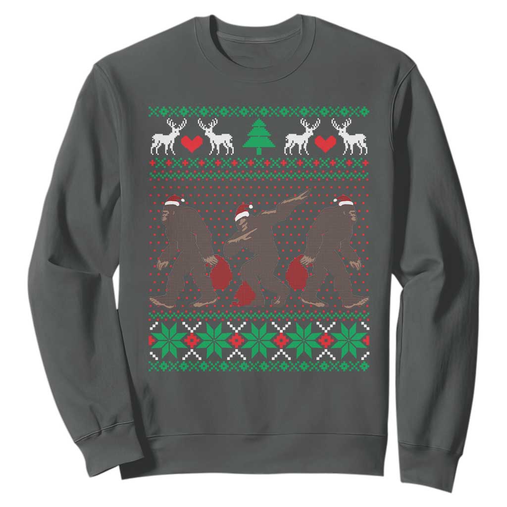 Funny Santa Bigfoot Squad Christmas Sweatshirt TS11 Dark Heather Print Your Wear