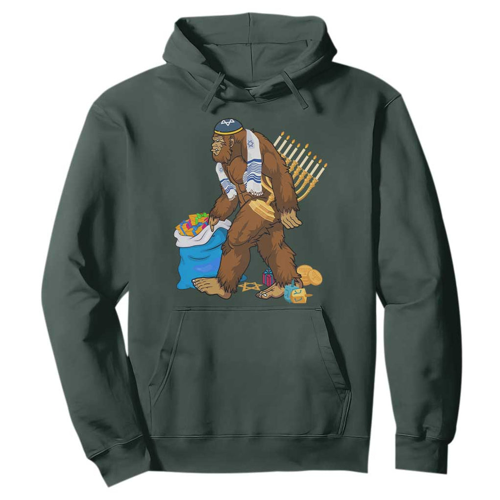 Funny Hanukkah Bigfoot Menorah David Stars Hoodie TS11 Dark Forest Green Print Your Wear