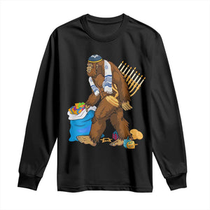 Funny Hanukkah Bigfoot Menorah David Stars Long Sleeve Shirt TS11 Black Print Your Wear