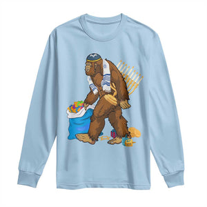 Funny Hanukkah Bigfoot Menorah David Stars Long Sleeve Shirt TS11 Light Blue Print Your Wear