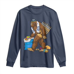 Funny Hanukkah Bigfoot Menorah David Stars Long Sleeve Shirt TS11 Navy Print Your Wear