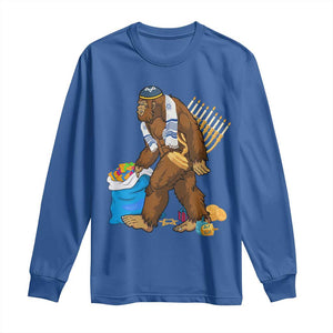 Funny Hanukkah Bigfoot Menorah David Stars Long Sleeve Shirt TS11 Royal Blue Print Your Wear