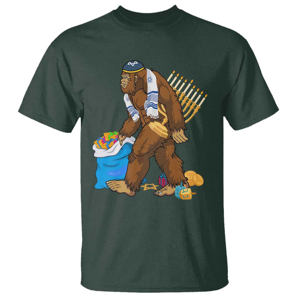 Funny Hanukkah Bigfoot Menorah David Stars T Shirt TS11 Dark Forest Green Print Your Wear