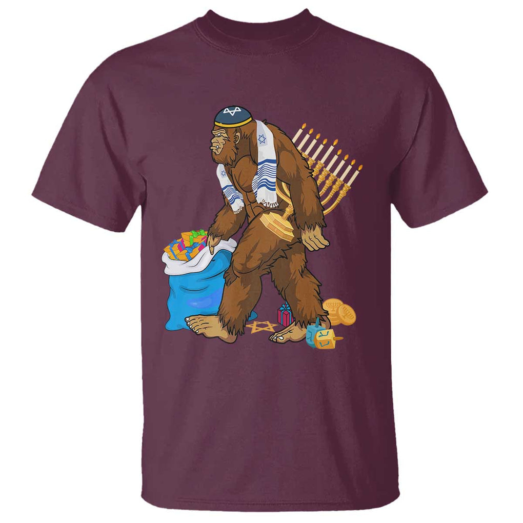 Funny Hanukkah Bigfoot Menorah David Stars T Shirt TS11 Maroon Print Your Wear