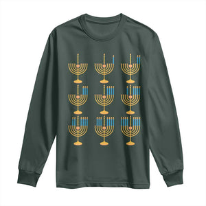 Funny Hanukkah Menorah Chanukah Jewish Holiday Long Sleeve Shirt TS11 Dark Forest Green Print Your Wear