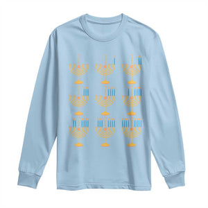 Funny Hanukkah Menorah Chanukah Jewish Holiday Long Sleeve Shirt TS11 Light Blue Print Your Wear