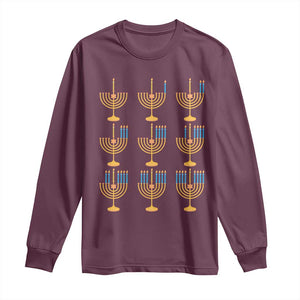 Funny Hanukkah Menorah Chanukah Jewish Holiday Long Sleeve Shirt TS11 Maroon Print Your Wear