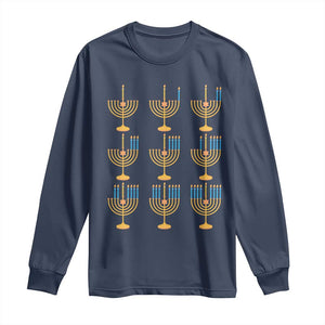 Funny Hanukkah Menorah Chanukah Jewish Holiday Long Sleeve Shirt TS11 Navy Print Your Wear