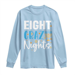 Funny Hanukkah Eight Crazy Nights Long Sleeve Shirt Menorah David Stars TS11 Light Blue Print Your Wear