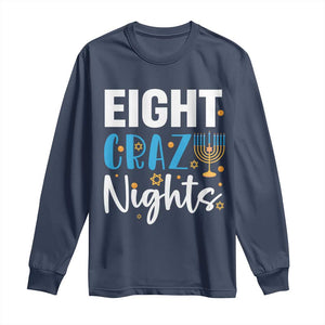 Funny Hanukkah Eight Crazy Nights Long Sleeve Shirt Menorah David Stars TS11 Navy Print Your Wear