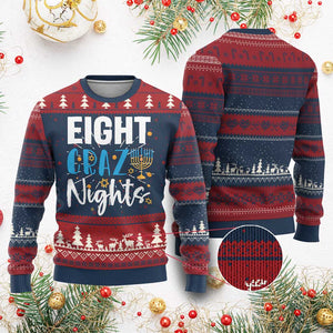 Funny Hanukkah Eight Crazy Nights Ugly Christmas Sweater Menorah David Stars TS11 Burgundy Print Your Wear