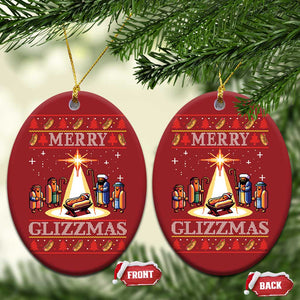 Funny Merry Glizzmas Christmas Ornament Hot Dog Xmas Nativity Scene TS11 Oval Red Print Your Wear