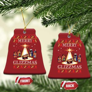 Funny Merry Glizzmas Christmas Ornament Hot Dog Xmas Nativity Scene TS11 Bell Flake Red Print Your Wear