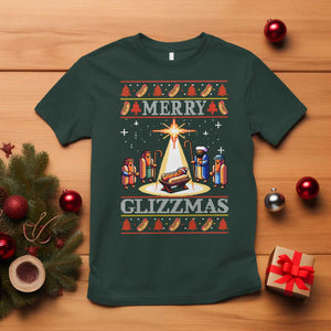 Funny Merry Glizzmas T Shirt Hot Dog Christmas Nativity Scene TS11 Dark Forest Green Print Your Wear