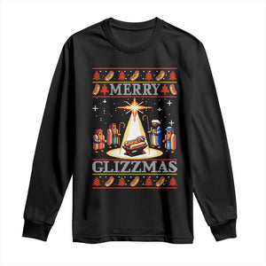 Funny Merry Glizzmas Long Sleeve Shirt Hot Dog Christmas Nativity Scene TS11 Black Print Your Wear