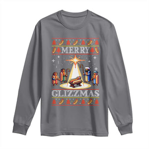 Funny Merry Glizzmas Long Sleeve Shirt Hot Dog Christmas Nativity Scene TS11 Charcoal Print Your Wear