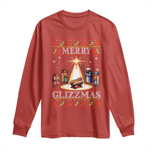 Funny Merry Glizzmas Long Sleeve Shirt Hot Dog Christmas Nativity Scene TS11 Red Print Your Wear