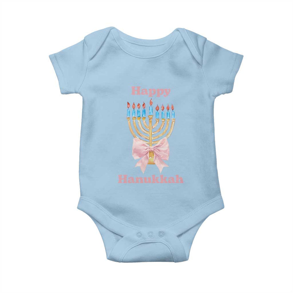 Happy Hanukkah Coquette Baby Onesie Cute Menorah Pink Bow TS11 Light Blue Print Your Wear