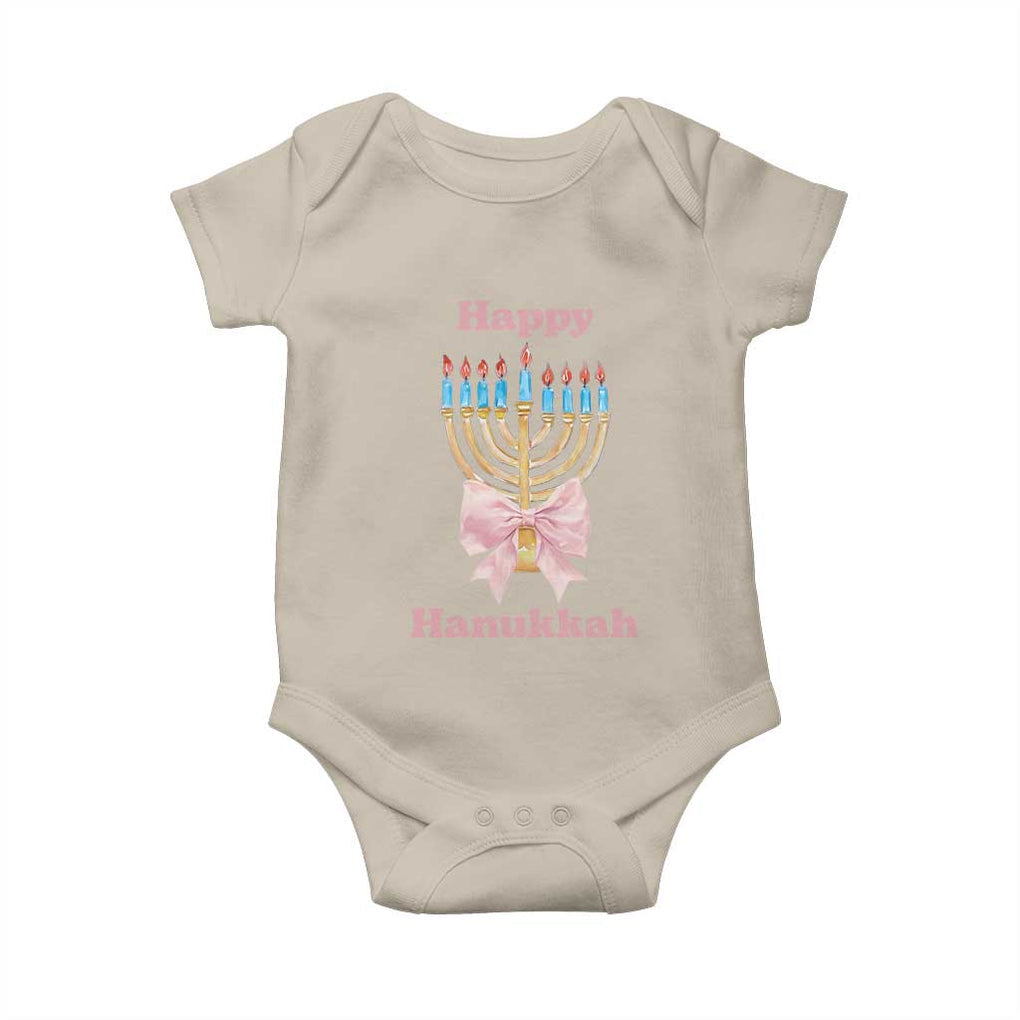 Happy Hanukkah Coquette Baby Onesie Cute Menorah Pink Bow TS11 Sand Print Your Wear