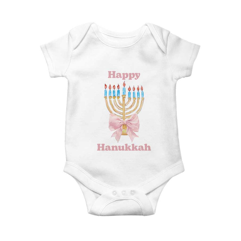 Happy Hanukkah Coquette Baby Onesie Cute Menorah Pink Bow TS11 White Print Your Wear