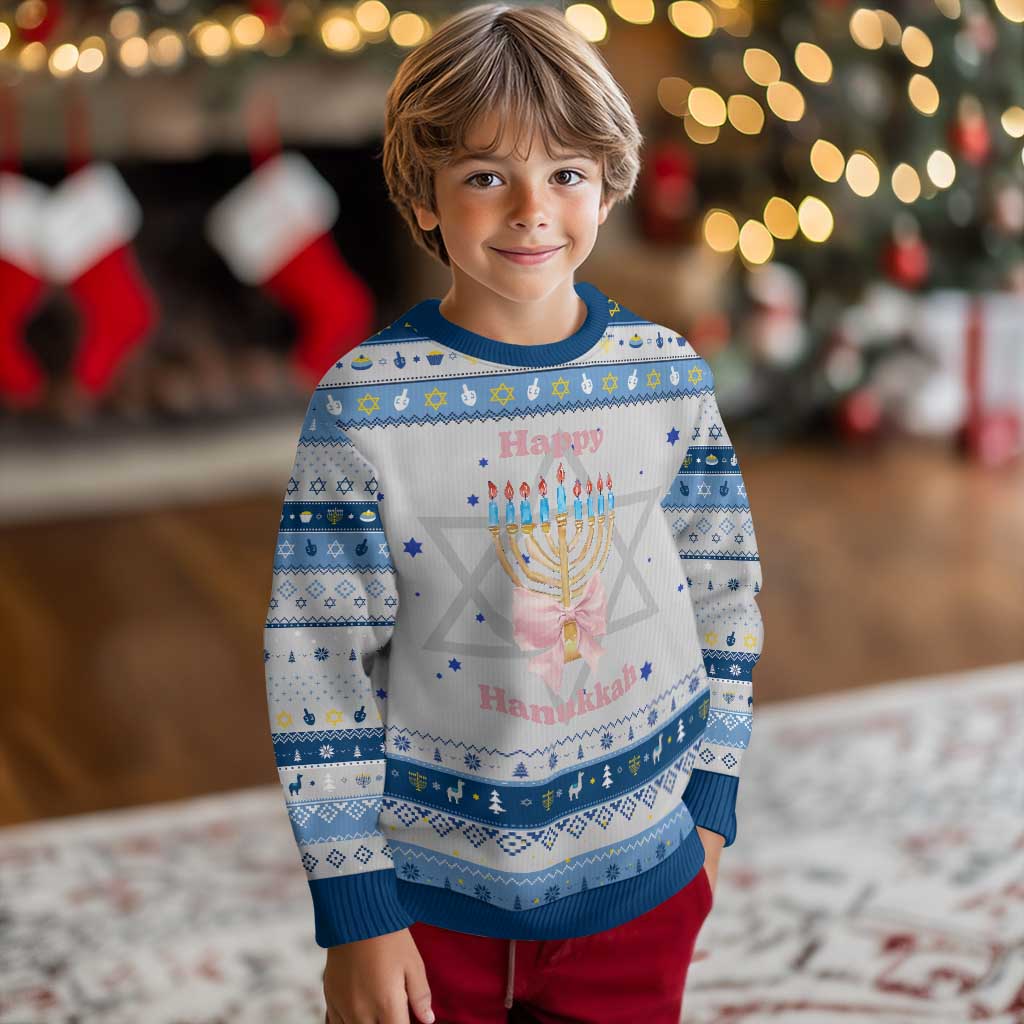 Happy Chanukah Coquette Hanukkah Ugly Sweater Cute Menorah Pink Bow TS11 Gray Blue Print Your Wear