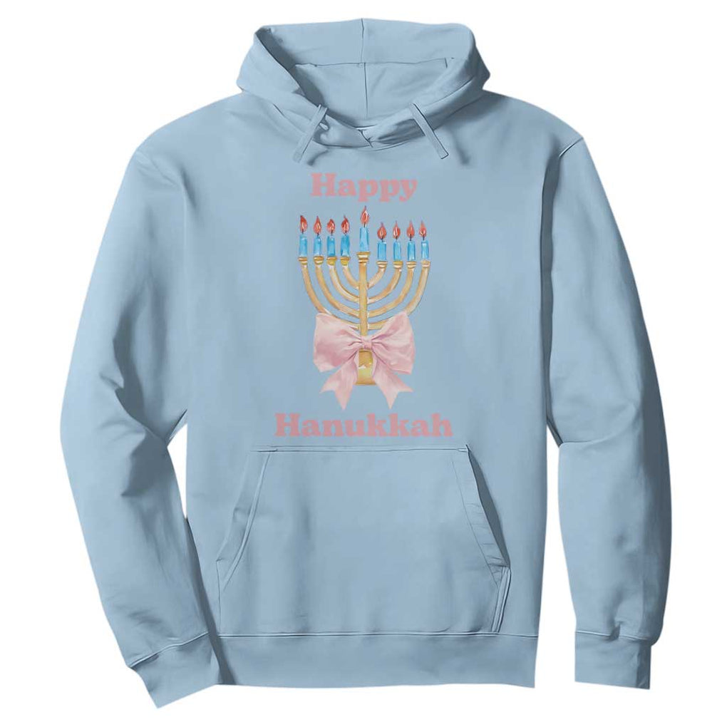 Happy Hanukkah Coquette Hoodie Cute Menorah Pink Bow TS11 Light Blue Print Your Wear