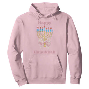Happy Hanukkah Coquette Hoodie Cute Menorah Pink Bow TS11 Light Pink Print Your Wear