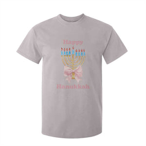 Happy Hanukkah Coquette T Shirt For Kid Cute Menorah Pink Bow TS11 Ice Gray Print Your Wear