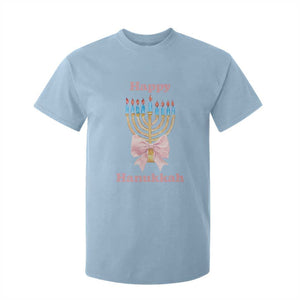 Happy Hanukkah Coquette T Shirt For Kid Cute Menorah Pink Bow TS11 Light Blue Print Your Wear