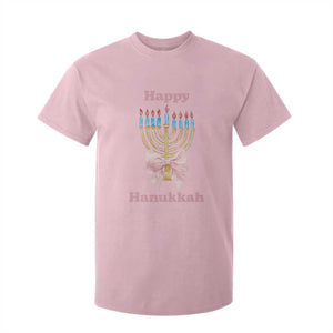 Happy Hanukkah Coquette T Shirt For Kid Cute Menorah Pink Bow TS11 Light Pink Print Your Wear