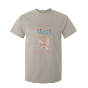 Happy Hanukkah Coquette T Shirt For Kid Cute Menorah Pink Bow TS11 Sand Print Your Wear