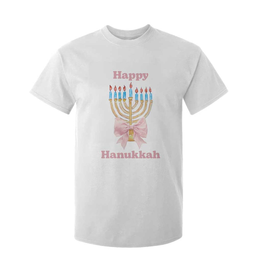 Happy Hanukkah Coquette T Shirt For Kid Cute Menorah Pink Bow TS11 White Print Your Wear