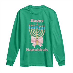 Happy Hanukkah Coquette Long Sleeve Shirt Cute Menorah Pink Bow TS11 Irish Green Print Your Wear