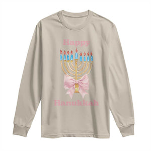 Happy Hanukkah Coquette Long Sleeve Shirt Cute Menorah Pink Bow TS11 Sand Print Your Wear