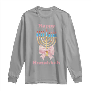 Happy Hanukkah Coquette Long Sleeve Shirt Cute Menorah Pink Bow TS11 Sport Gray Print Your Wear