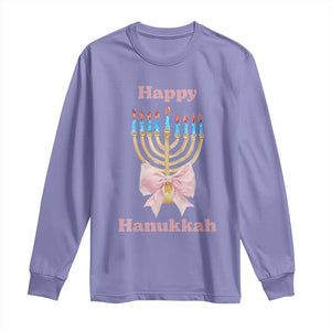 Happy Hanukkah Coquette Long Sleeve Shirt Cute Menorah Pink Bow TS11 Violet Print Your Wear