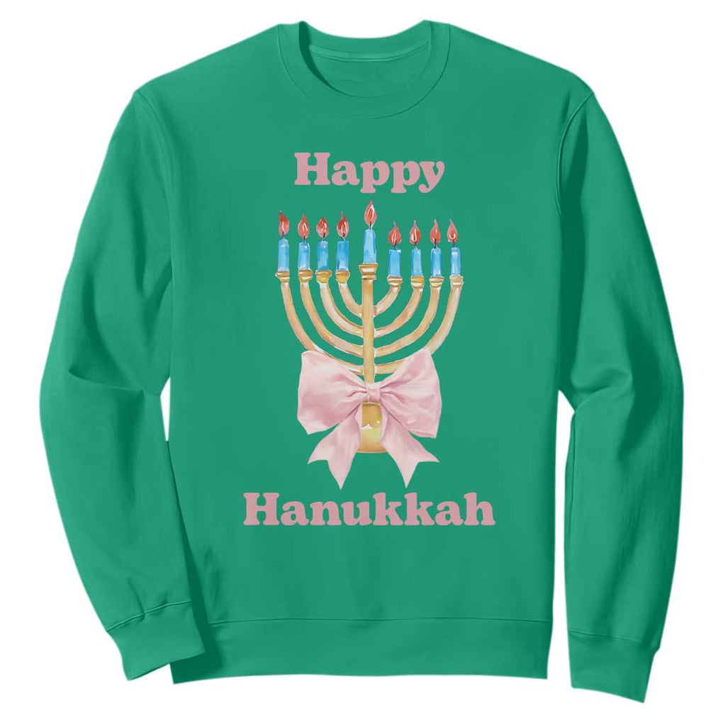 Happy Hanukkah Coquette Sweatshirt Cute Menorah Pink Bow TS11 Irish Green Print Your Wear