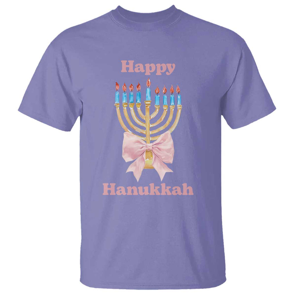 Happy Hanukkah Coquette T Shirt Cute Menorah Pink Bow TS11 Violet Print Your Wear