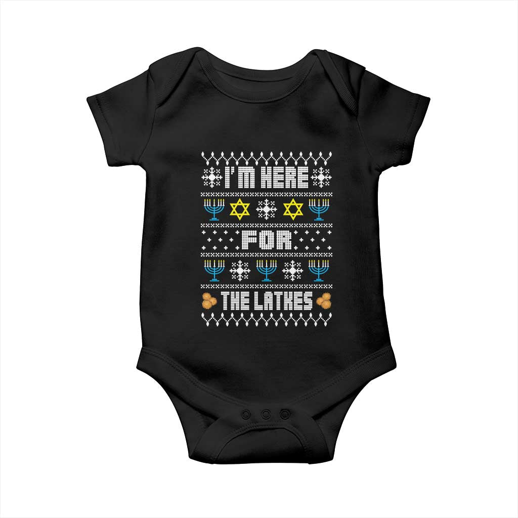 Funny Hanukkah Baby Onesie I'm Here For The Latkes Menorah TS11 Black Print Your Wear