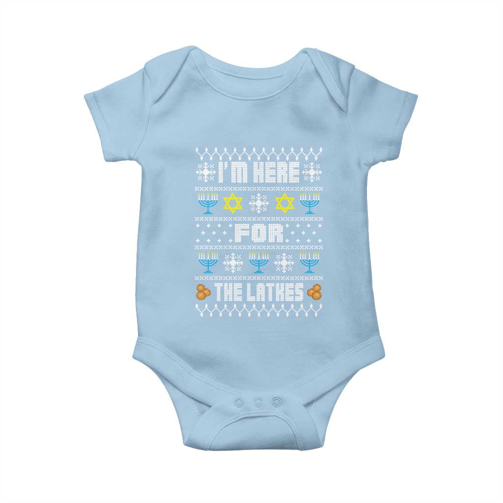 Funny Hanukkah Baby Onesie I'm Here For The Latkes Menorah TS11 Light Blue Print Your Wear