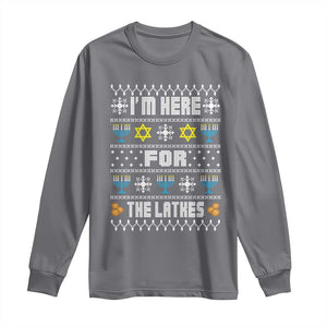 Funny Hanukkah Long Sleeve Shirt I'm Here For The Latkes Menorah TS11 Charcoal Print Your Wear