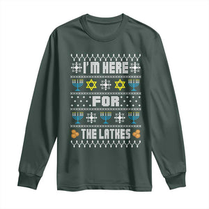 Funny Hanukkah Long Sleeve Shirt I'm Here For The Latkes Menorah TS11 Dark Forest Green Print Your Wear