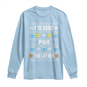 Funny Hanukkah Long Sleeve Shirt I'm Here For The Latkes Menorah TS11 Light Blue Print Your Wear