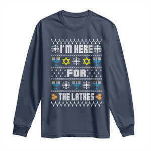 Funny Hanukkah Long Sleeve Shirt I'm Here For The Latkes Menorah TS11 Navy Print Your Wear