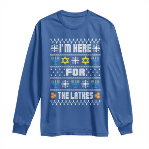 Funny Hanukkah Long Sleeve Shirt I'm Here For The Latkes Menorah TS11 Royal Blue Print Your Wear