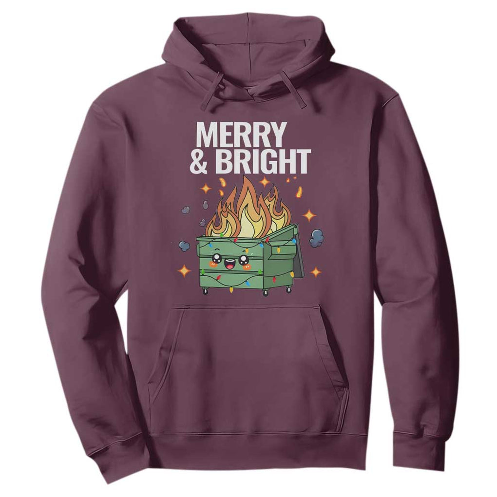 Funny Lil Fire Dumpster Christmas Hoodie Merry And Bright Xmas Led Lights TS11 Maroon Print Your Wear