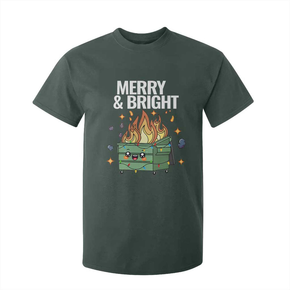 Funny Lil Fire Dumpster Christmas T Shirt For Kid Merry And Bright Xmas Led Lights TS11 Dark Forest Green Print Your Wear